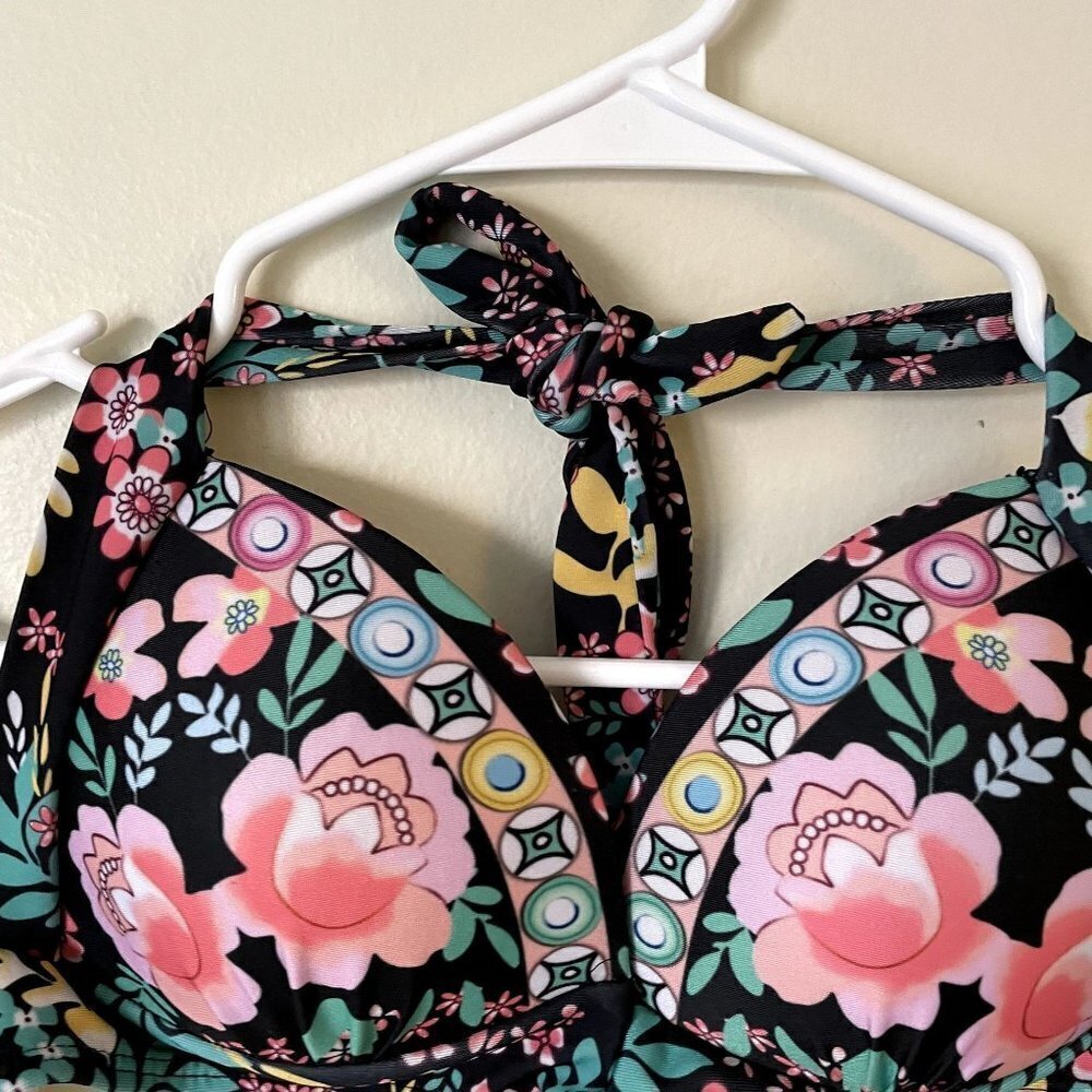 Swimsuit bra top floral beach wear bikini top strap ties - Picture 3 of 4